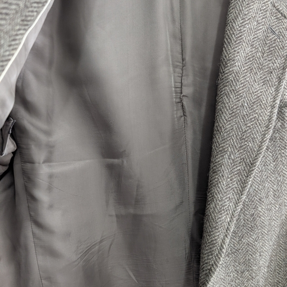 Vintage Neil Martin Gray New Wool Herringbone Blazer Elbow Patch Academic 44R - Picture 12 of 16